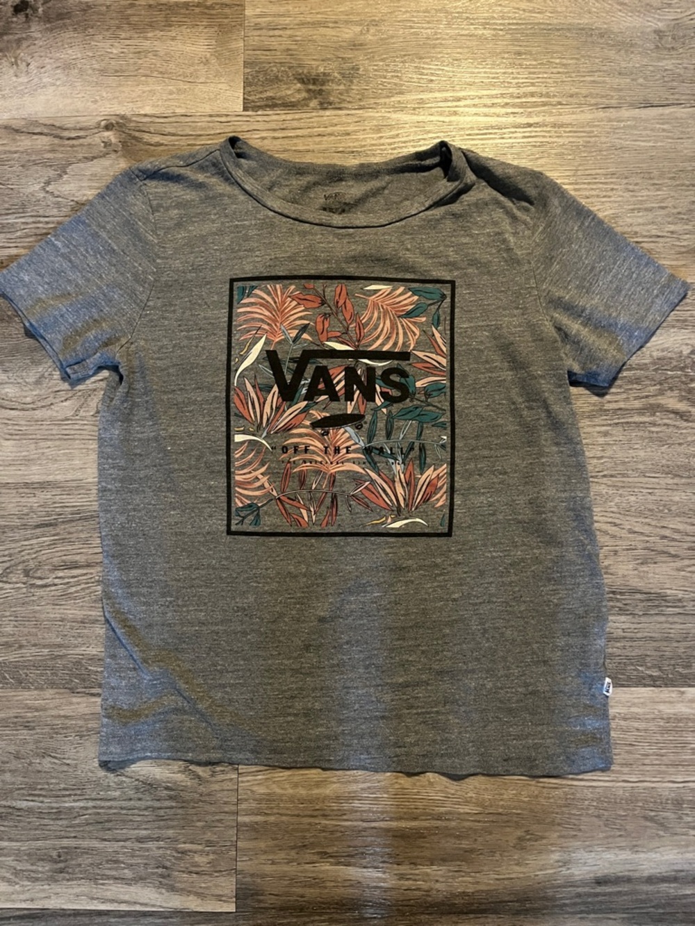 Vans Kids Size Large grey Floral Logo Tee